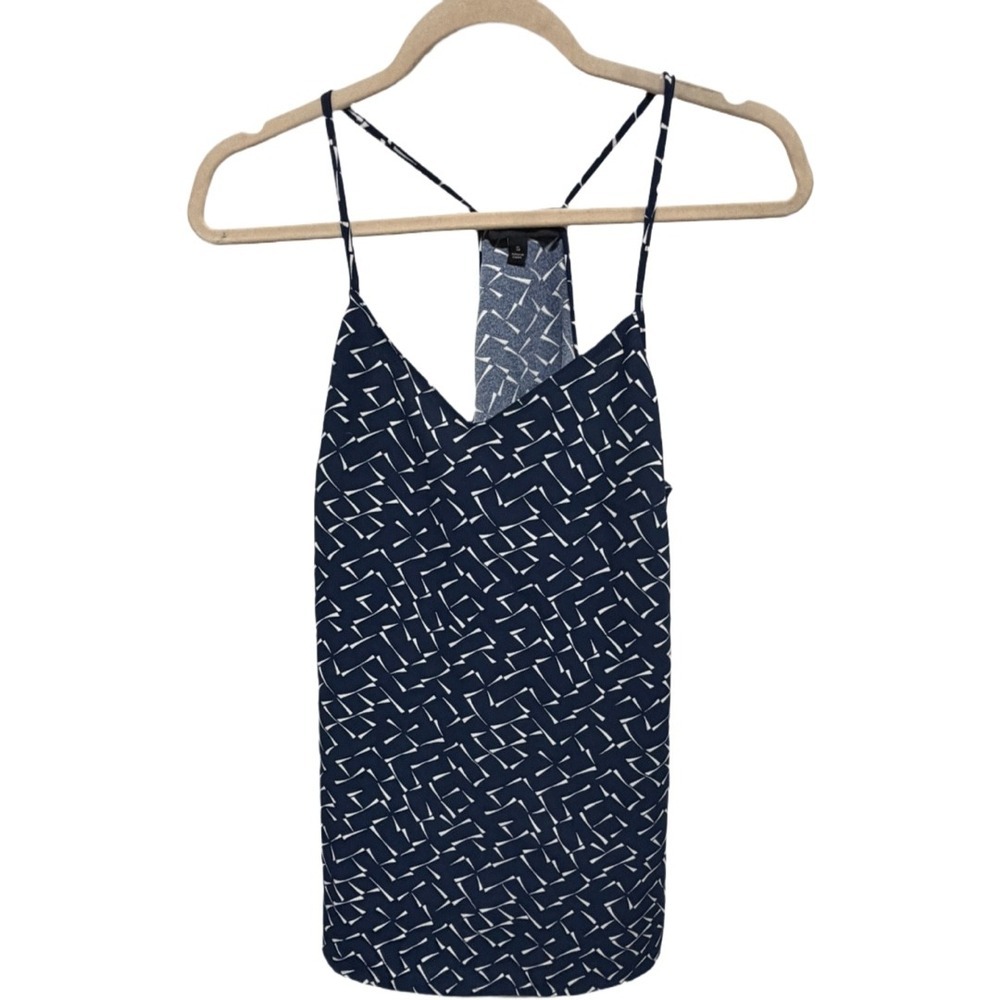 Banana Republic Small Navy White Abstract Print Racerback Cowl Neck Tank Top